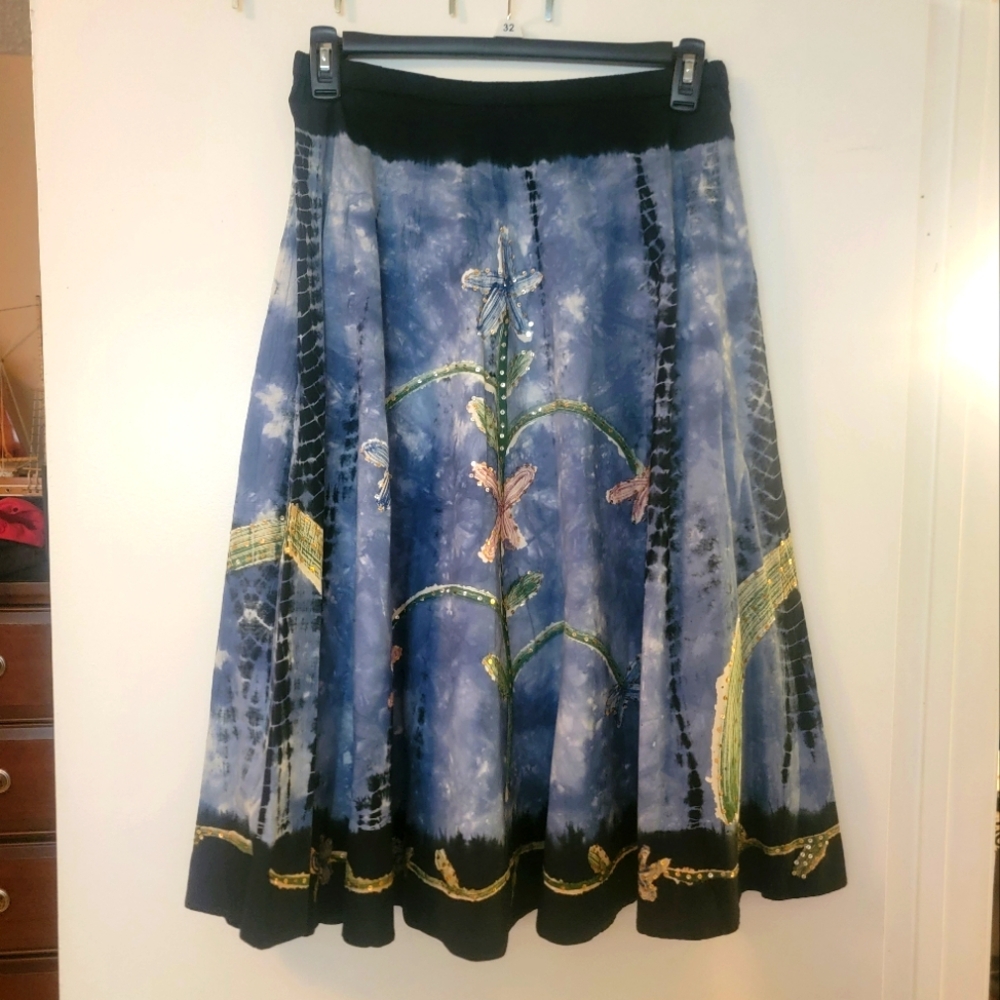 Forbidden Boho Chic Painted Tye Dye Beaded Flared Skirt